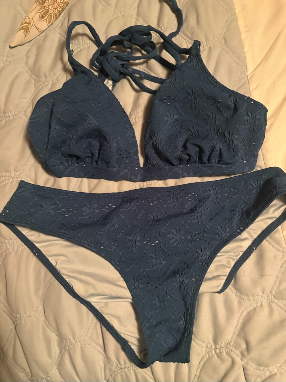 Cupshe Blue Textured Lace Bikini Set